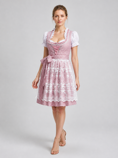 Pink and White Bavarian-Style Lace Dress Costume Dresses detail 2