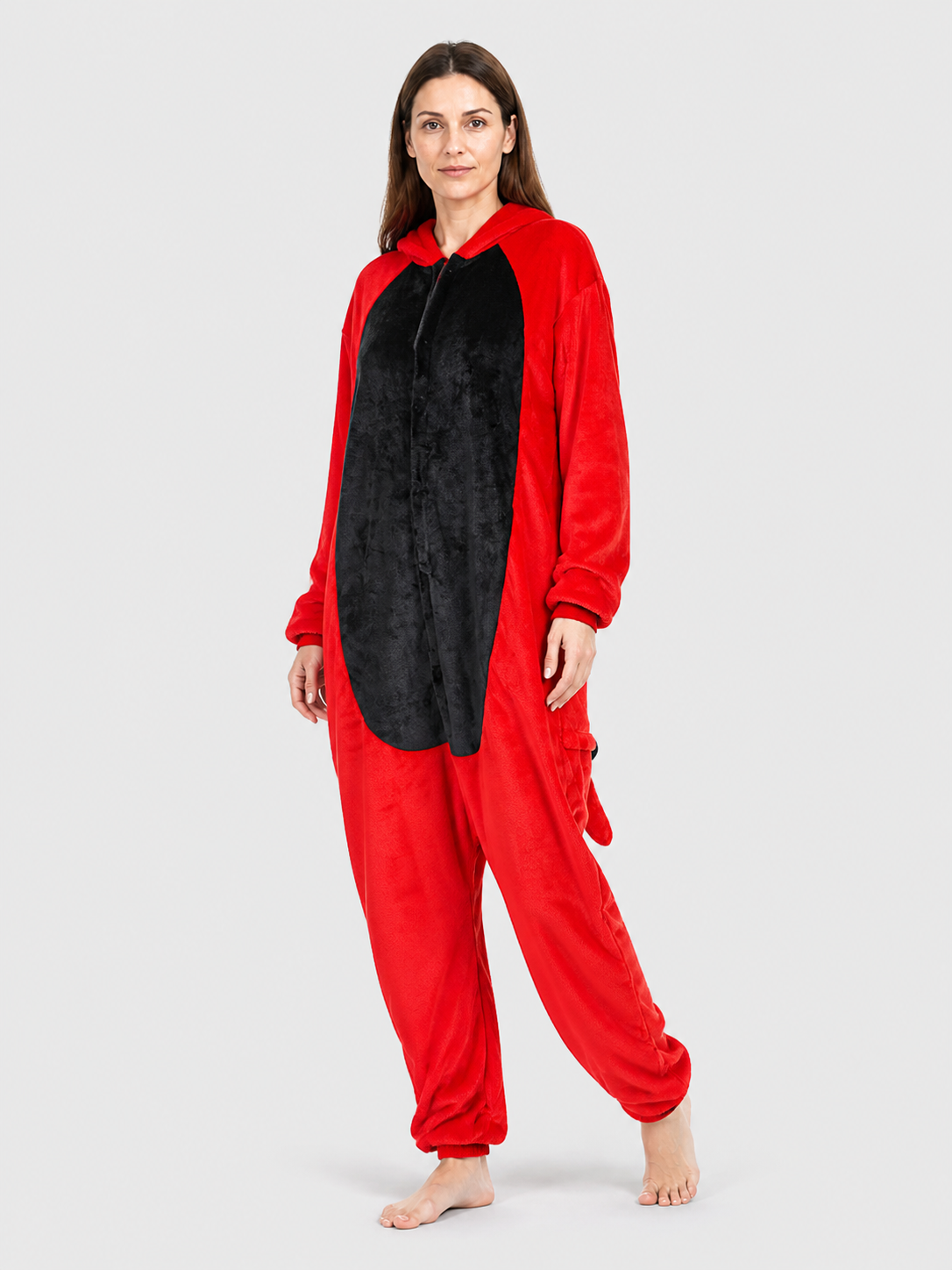 Hooded Red-and-Black Flannel Pajama Jumpsuit product detail 2