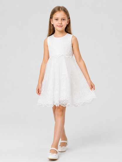 White Sleeveless Dress with Lace and Embroidery Costume Dresses detail 2