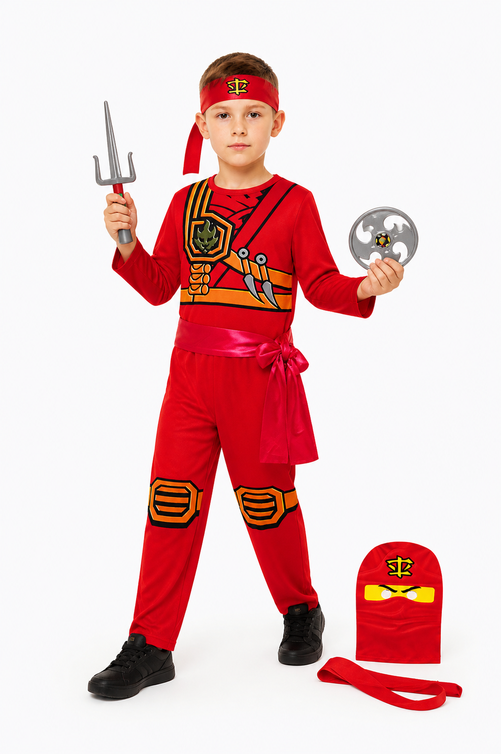 Red Ninja Costume with Mask and Weapons Costume Masks detail 2