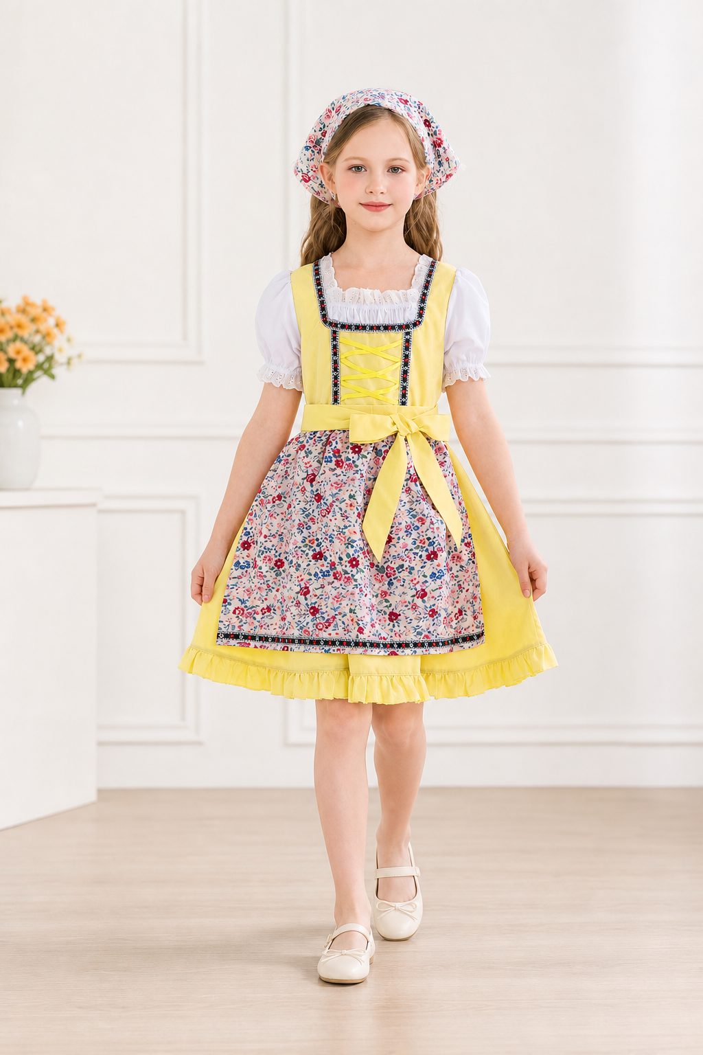 Dirndl Dress with Apron and Headscarf for Oktoberfest