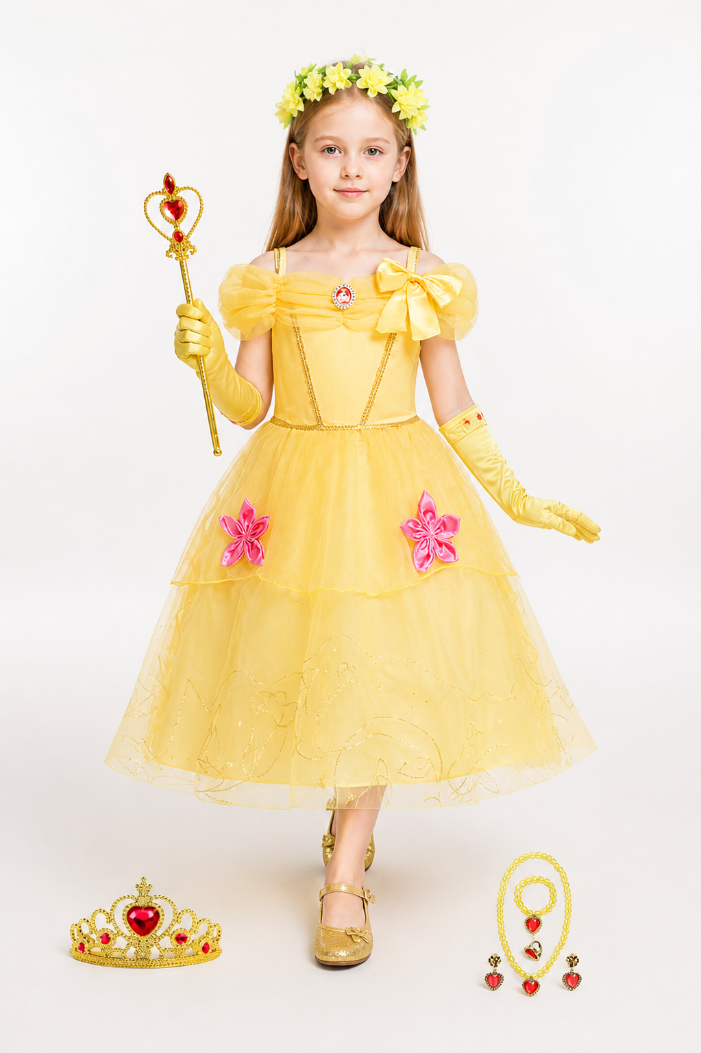 Princess costume with crown and wand, yellow dress Costume Dresses detail 2