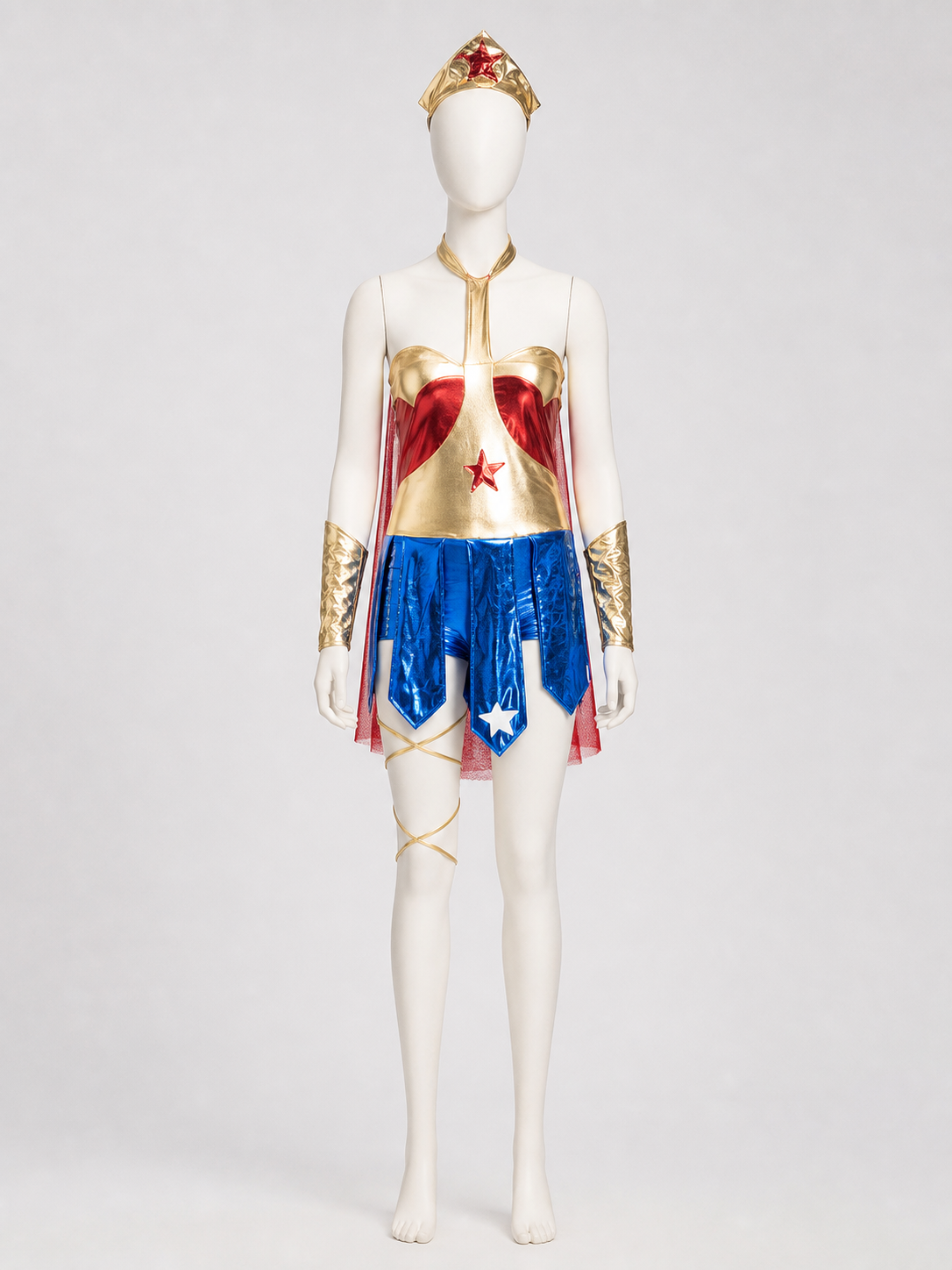 Cosplay Character Costume, Red, Blue, and Gold Costumes detail