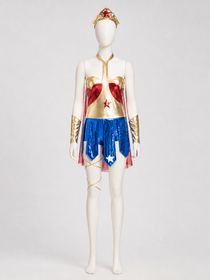Cosplay Character Costume, Red, Blue, and Gold Costumes detail