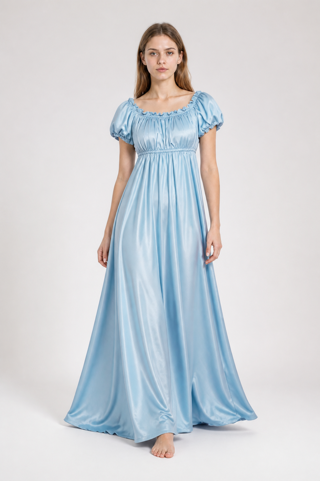 Light Blue Floor-Length Ball Dress with Puff Sleeves Costume Dresses detail 2