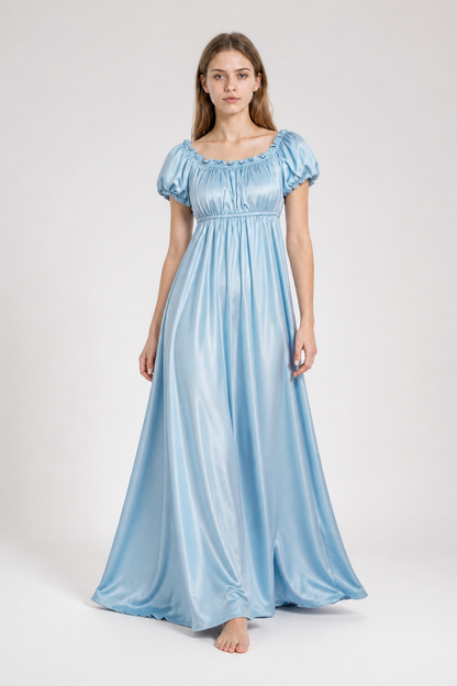 Light Blue Floor-Length Ball Dress with Puff Sleeves Costume Dresses detail 2