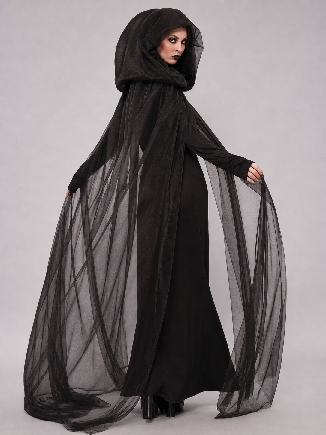 Carnival costume with hood, cloak, and gloves