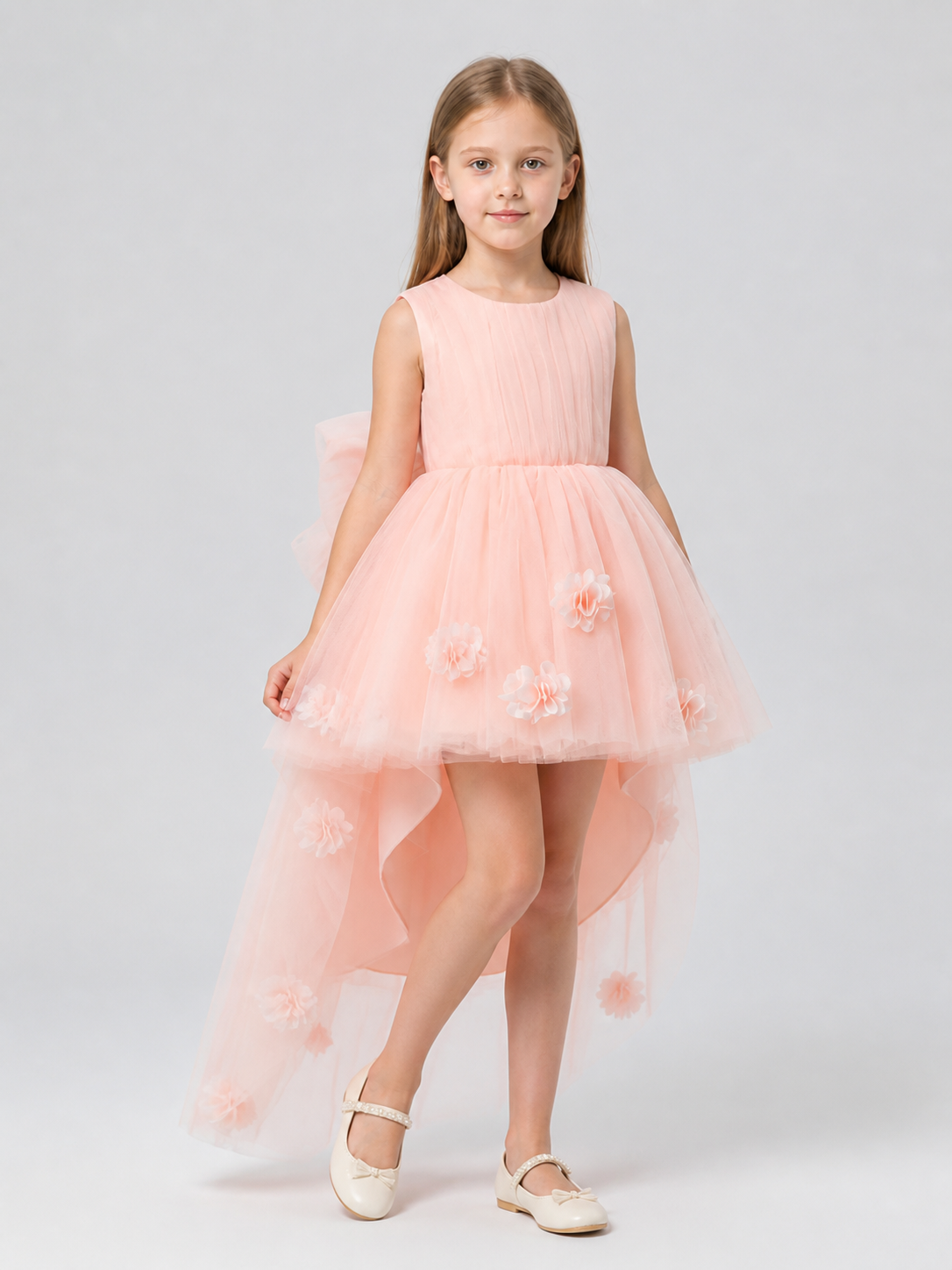 Sleeveless Children's Tutu Dress with Flowers and a Train Costume Dresses detail 2