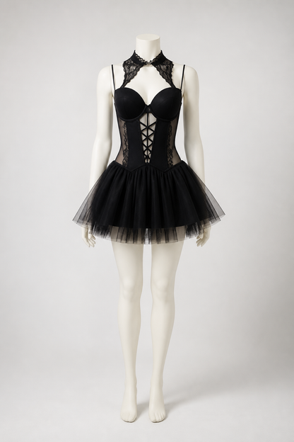 Black Halloween Costume with Corset and Full Skirt Costumes detail 2
