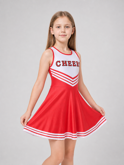 Cheerleading Costume: Dress, Leg Warmers, and Pom-Poms