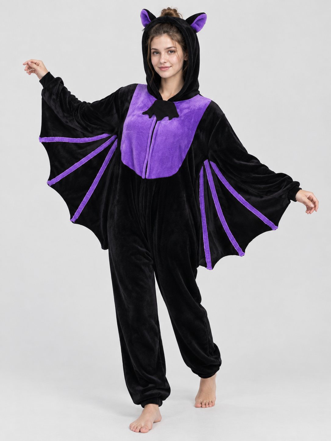 Bat Pajama Jumpsuit with Ears and Wing Details