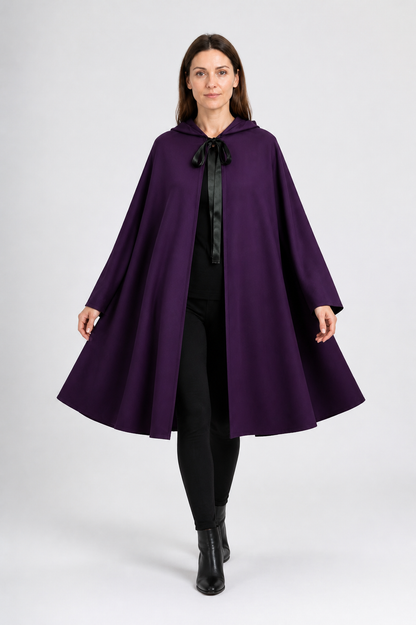 Purple Hooded Cape with a Wide Hem for Halloween on-model alternate view
