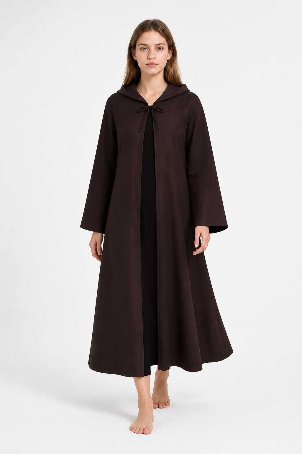 Long Black Robe with a Hood and Wide Sleeves product detail 2