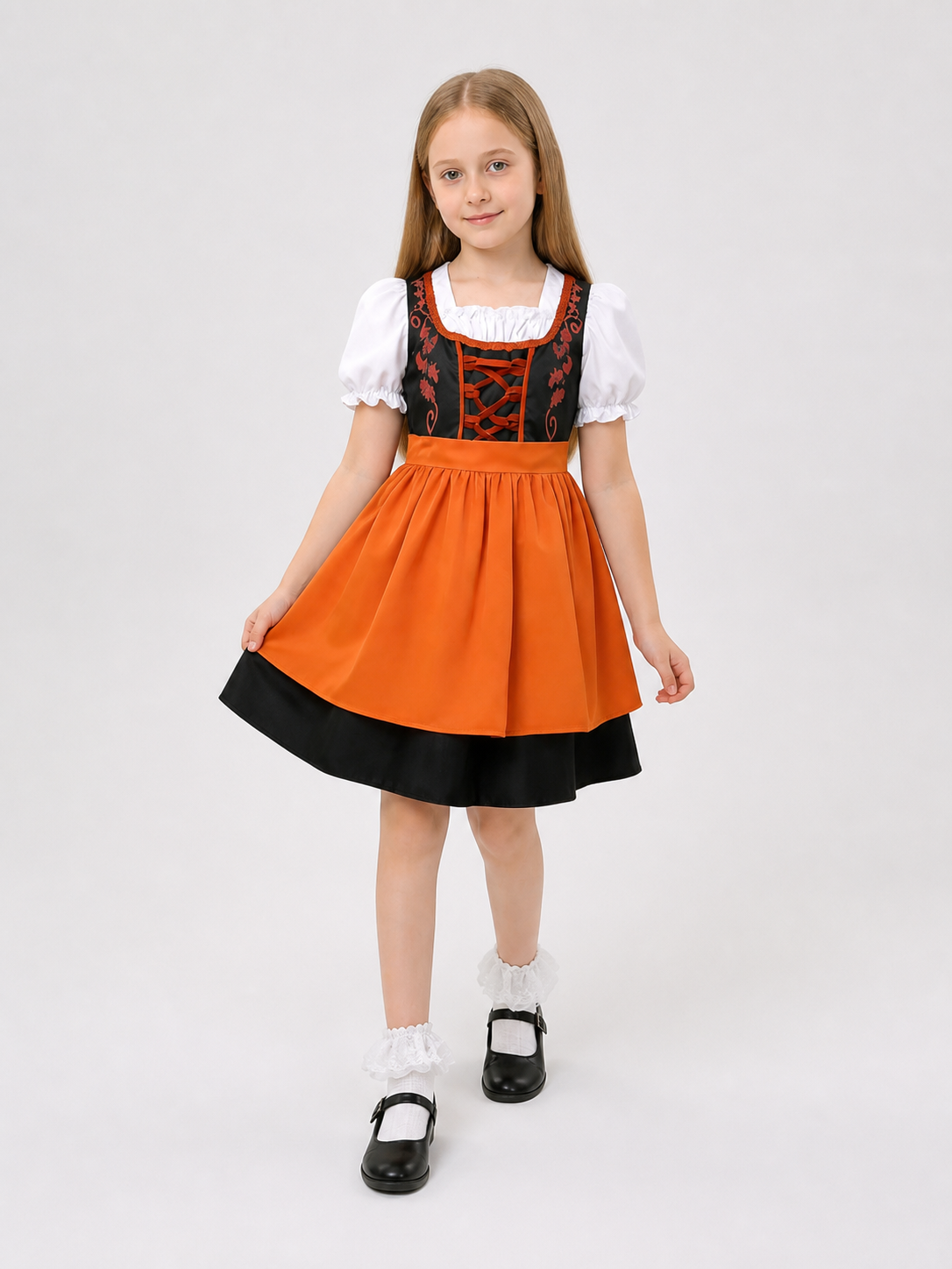 Bavarian Dress with Lace-Up Detail, Full Skirt, and Sleeves Costume Dresses detail 2