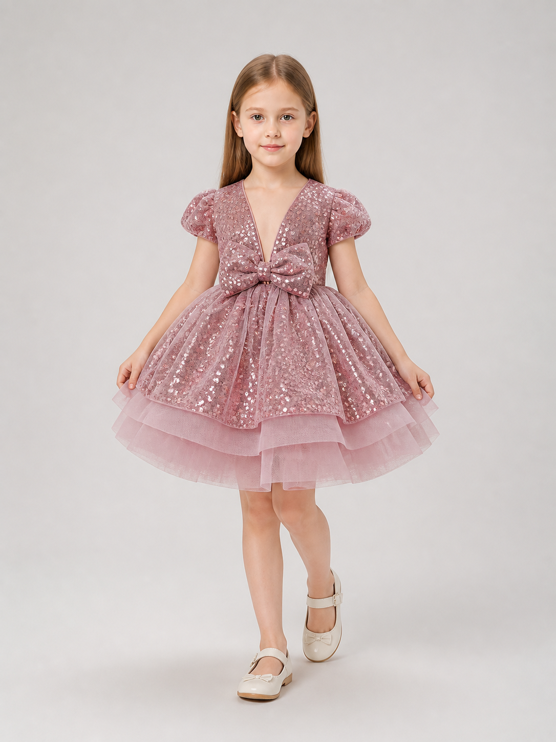 Girls' Sequin Party Dress with Bow for Birthdays Costume Dresses detail 2