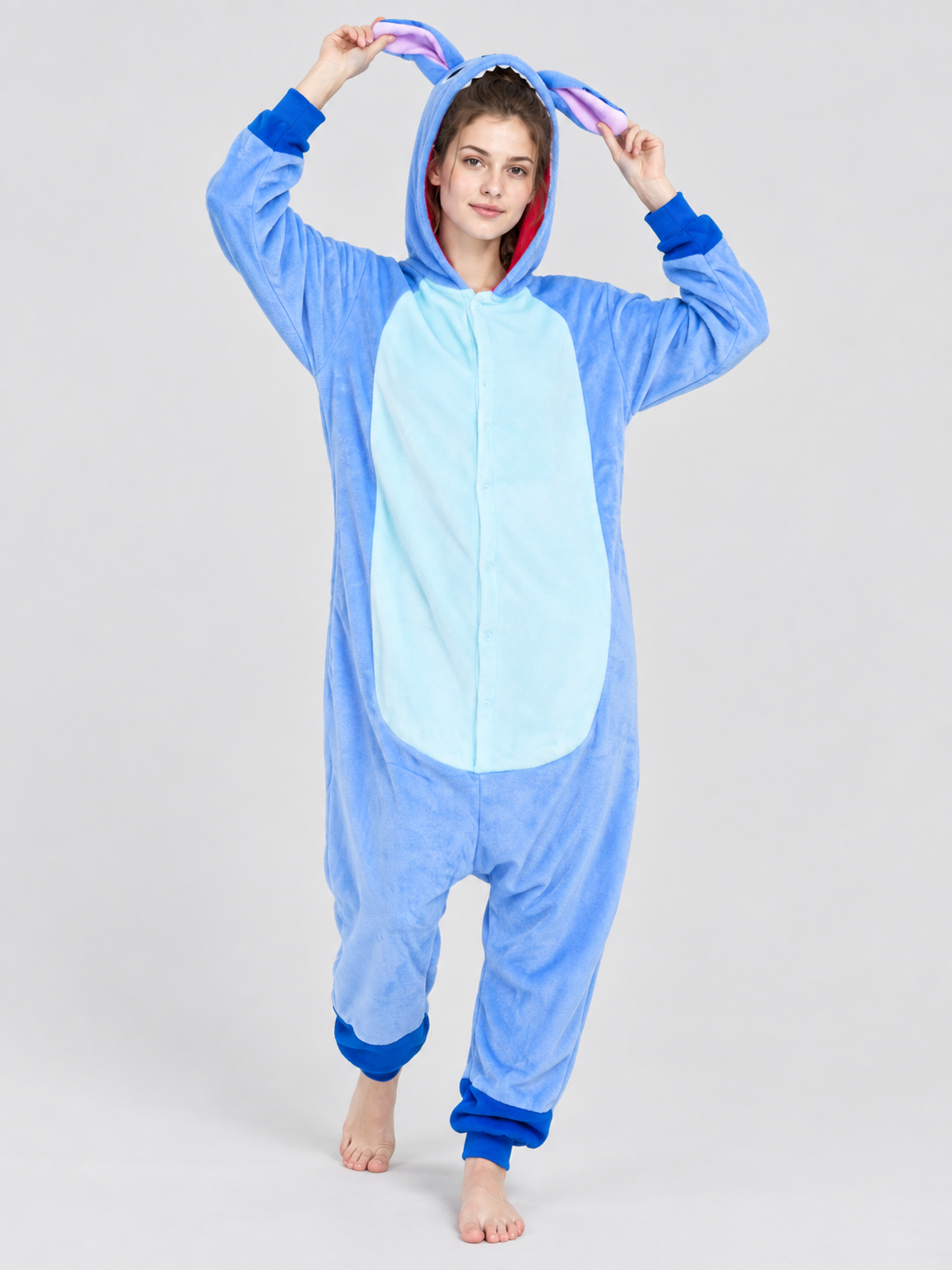 Blue Hooded Pajama Jumpsuit with Ears