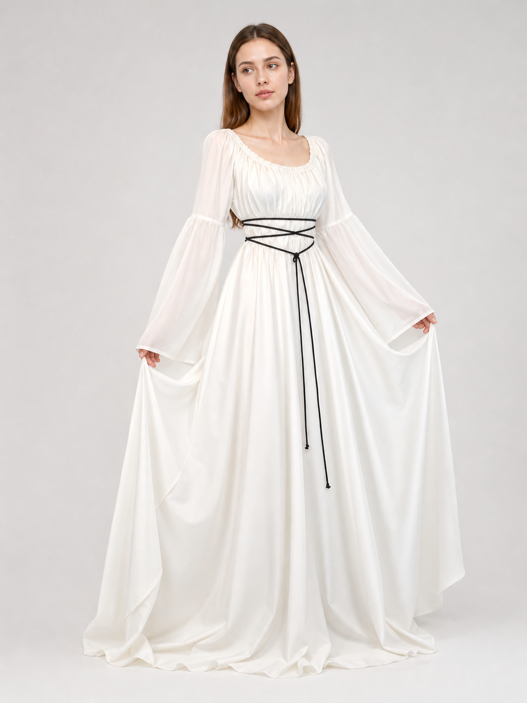 White Long Dress with Black Lacing