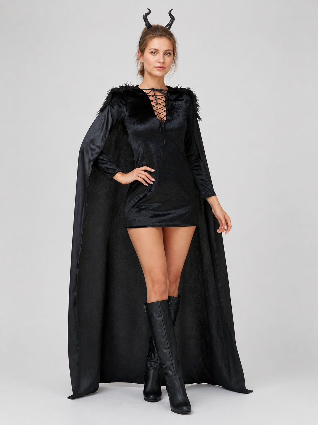 Witch Costume with Cape and Horns, M-XL for Halloween Costume Capes detail