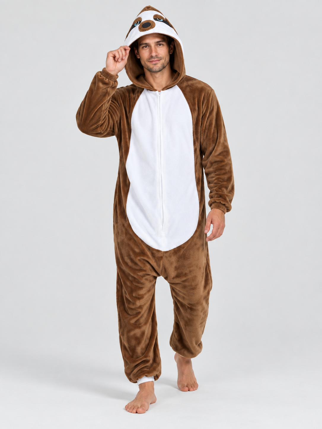 Kigurumi pajama with hood and voluminous ears, brown