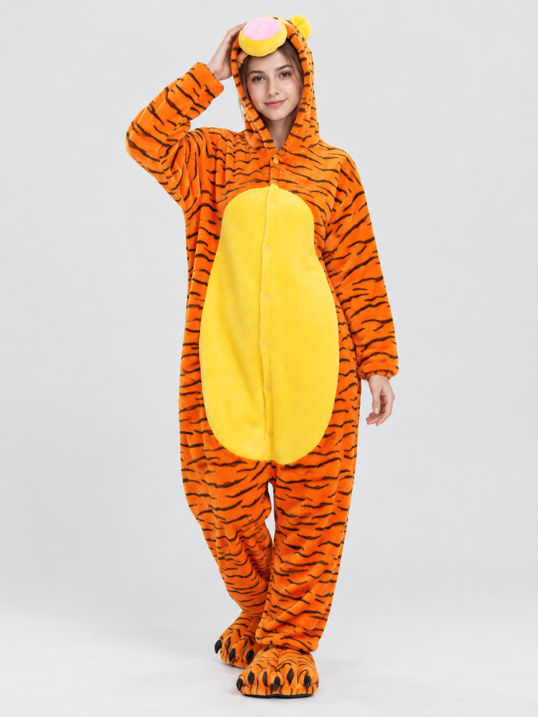 Orange Tiger-Striped Kigurumi Pajama with Hood