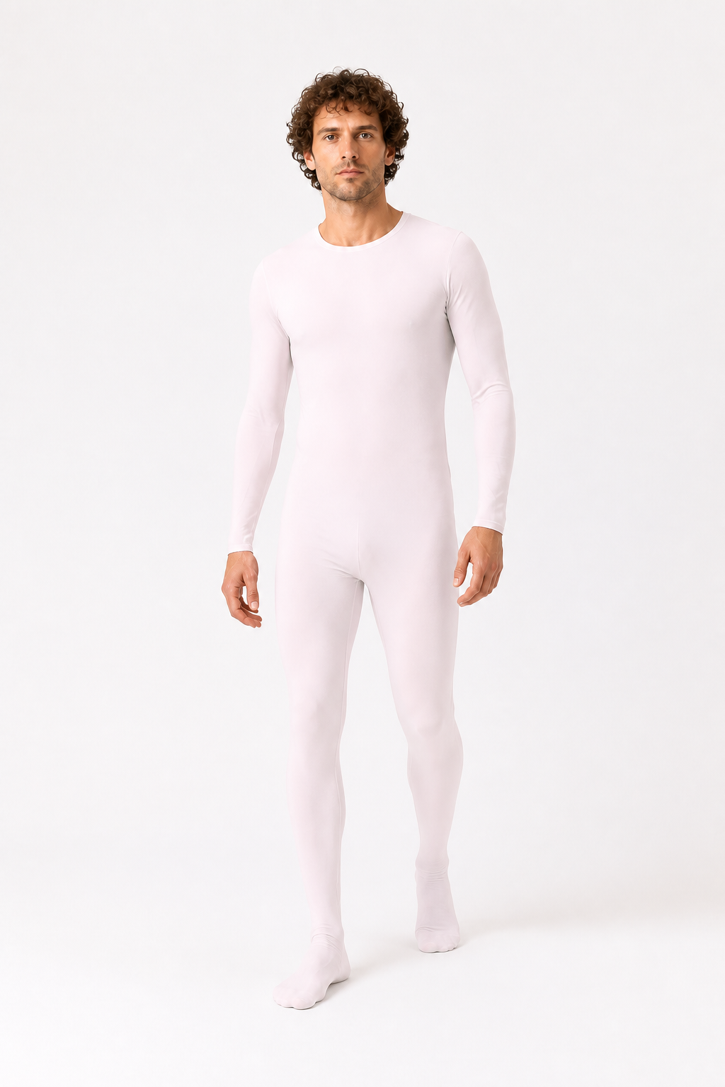White Fitted Zentai Jumpsuit with Covered Feet product detail 2
