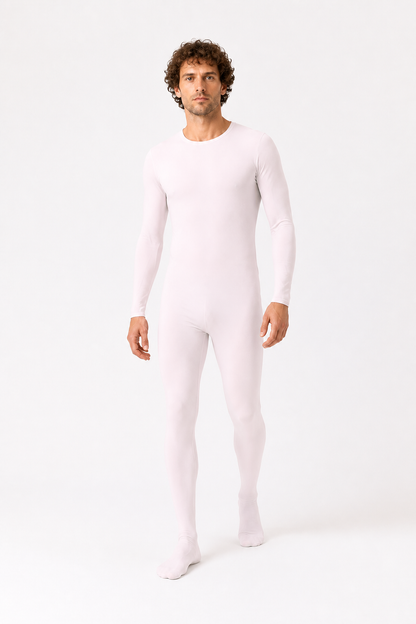 White Fitted Zentai Jumpsuit with Covered Feet product detail 2