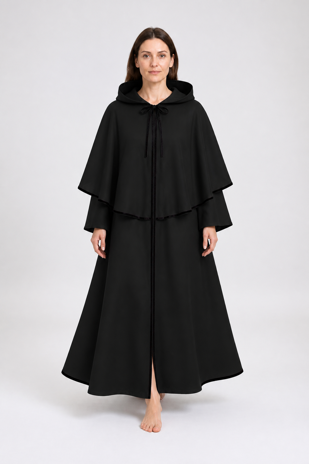 Long Black Hooded Cloak for Halloween Costume Capes detail 2