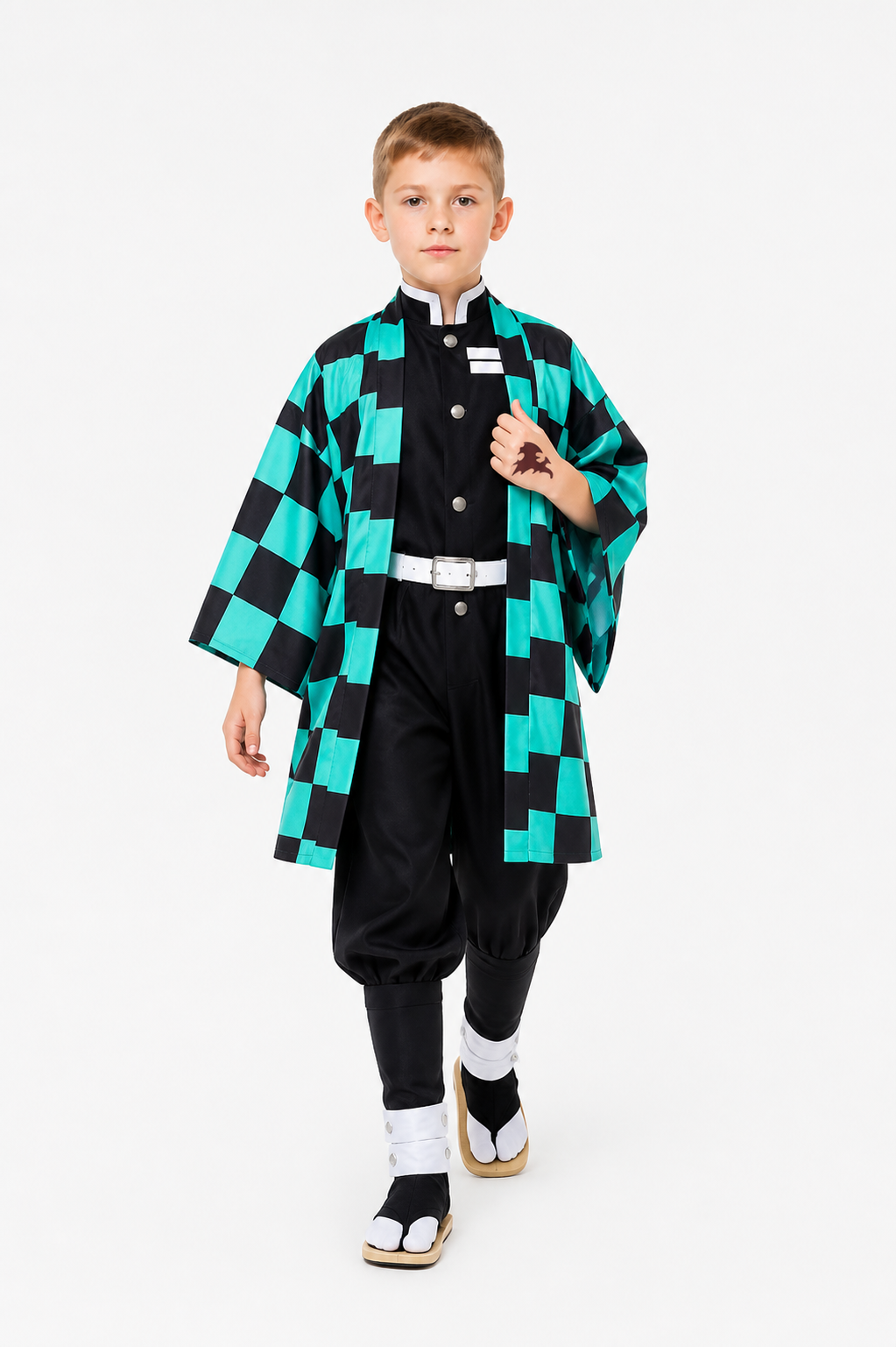 Tanjiro Cosplay Costume with Long Checkered Haori Costumes detail 2