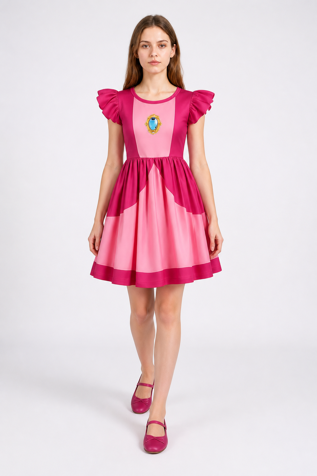 Pink Cosplay Dress with Ruffles and Flared Skirt Costume Dresses detail 2