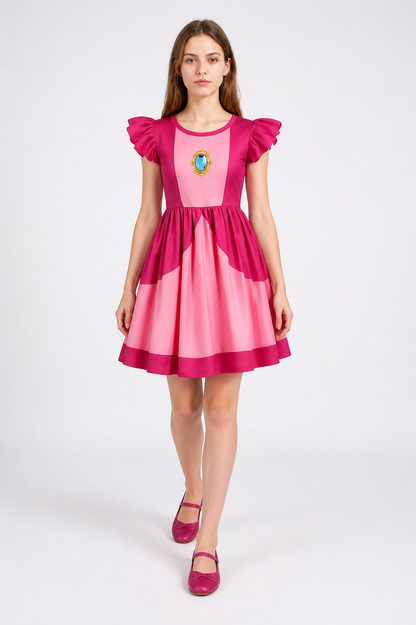 Pink Cosplay Dress with Ruffles and Flared Skirt Costume Dresses detail 2