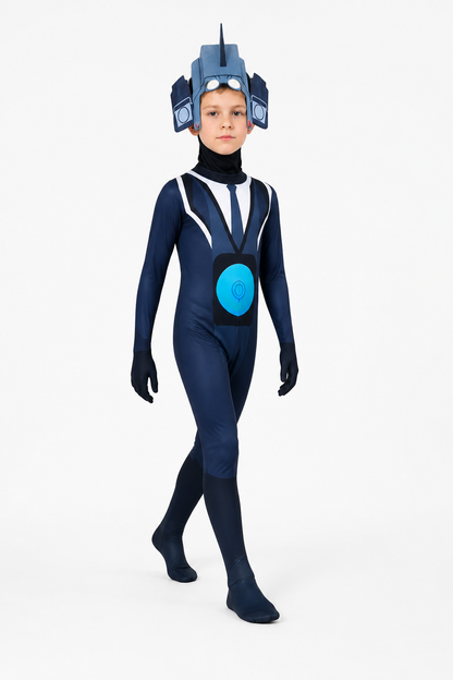 Skibidi Toilet TV Man Jumpsuit, Blue and White