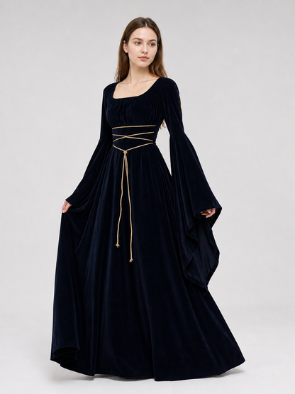 Gothic Maxi Evening Dress with Belt