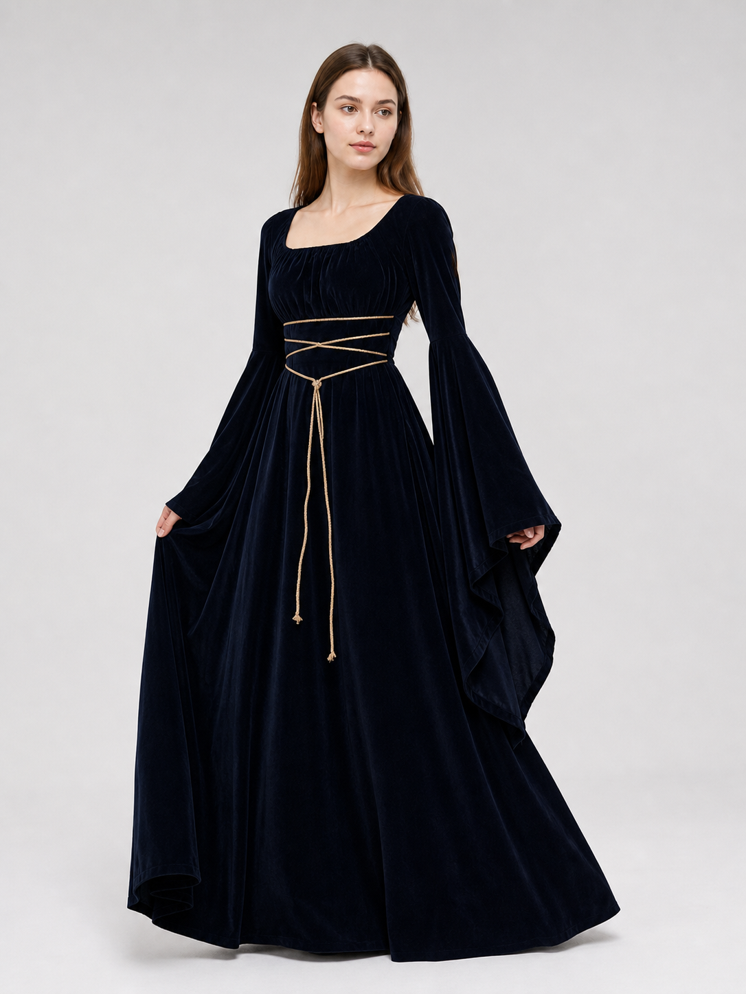 Gothic Maxi Evening Dress with Belt