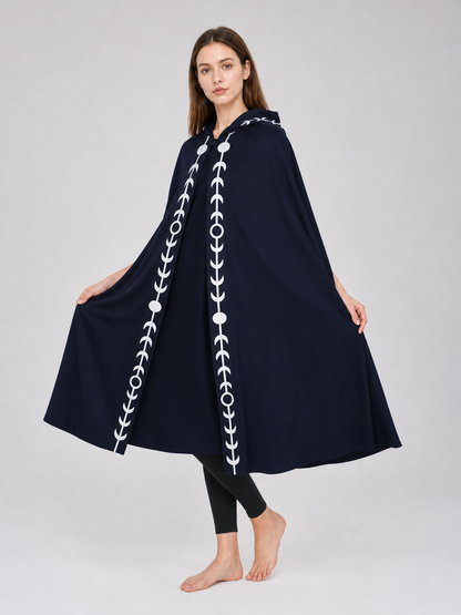 Navy Blue Hooded Cape with White Pattern