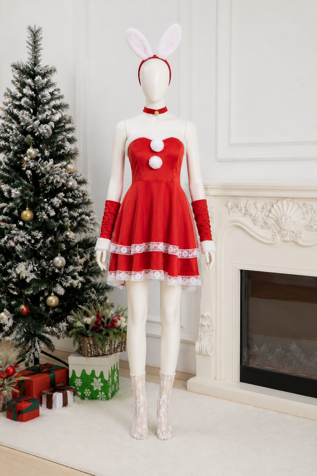 Christmas cosplay costume with ears and lace