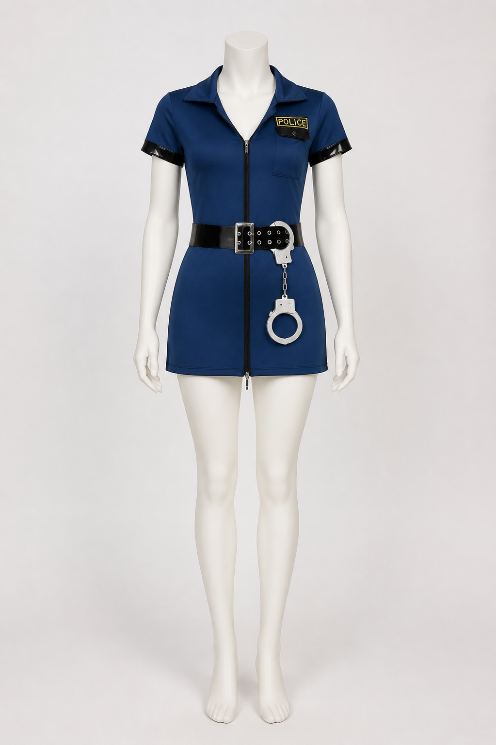 Dark Blue Police Officer Jumpsuit with Zipper Costumes detail 2
