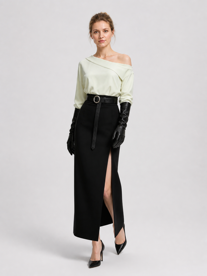 Grace RE9 Cosplay: White Blouse and Black Slit Skirt Costumes detail 2