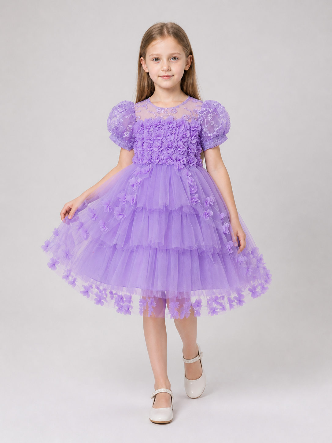 Full Festive Dress with Tulle and Floral Decor Costume Dresses detail 2