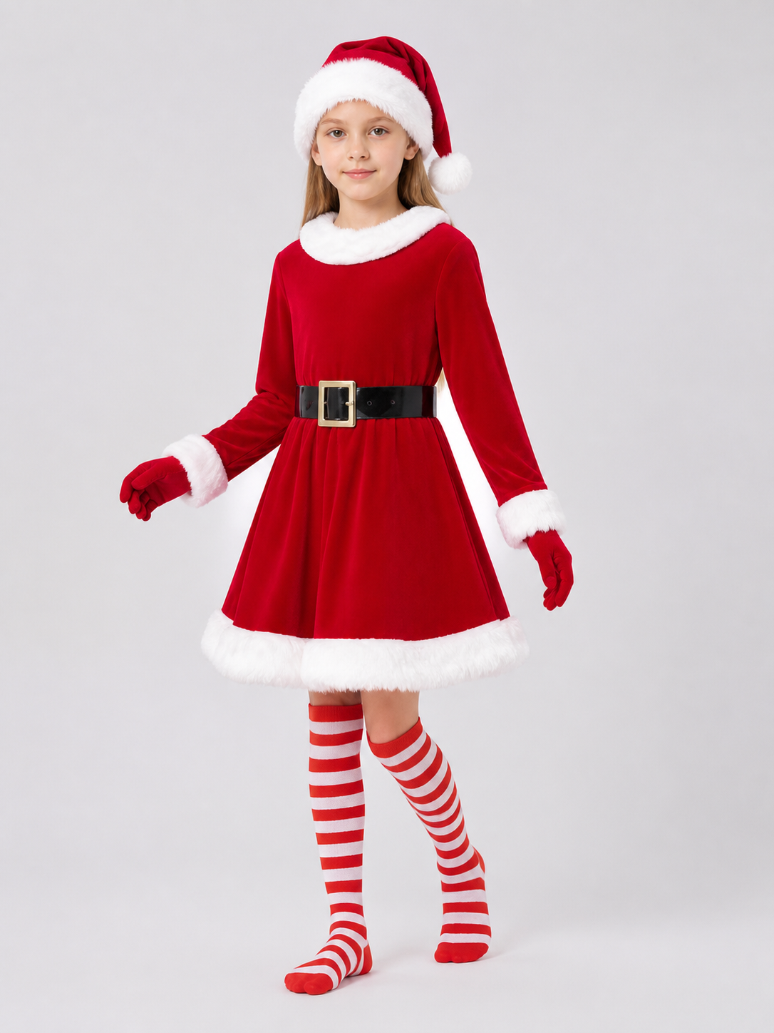 Santa Claus Costume, Dress with Belt, Hat, and Gloves Costume Dresses detail 2
