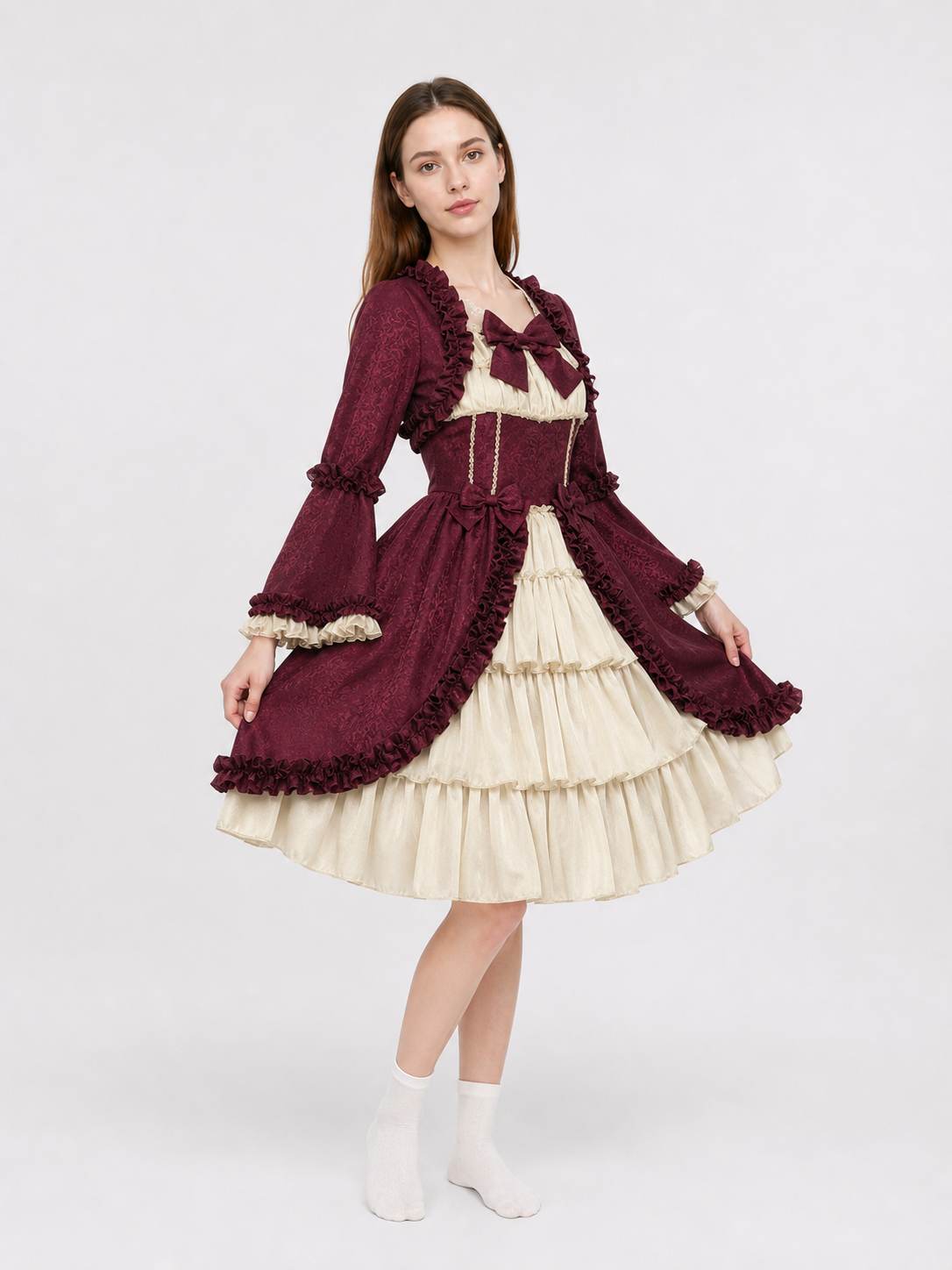 Victorian Gothic Dress with Bow and Ruffles