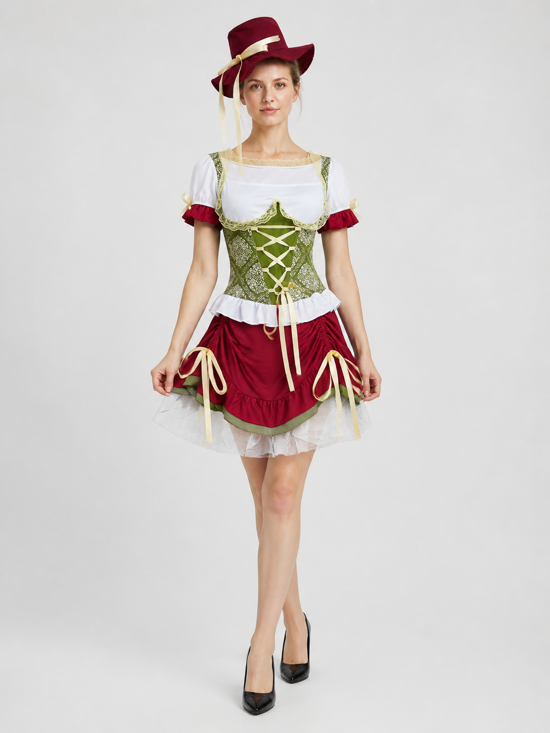 Oktoberfest Costume, Top, Skirt, Hat, and Ribbons Costume Headwear detail 2