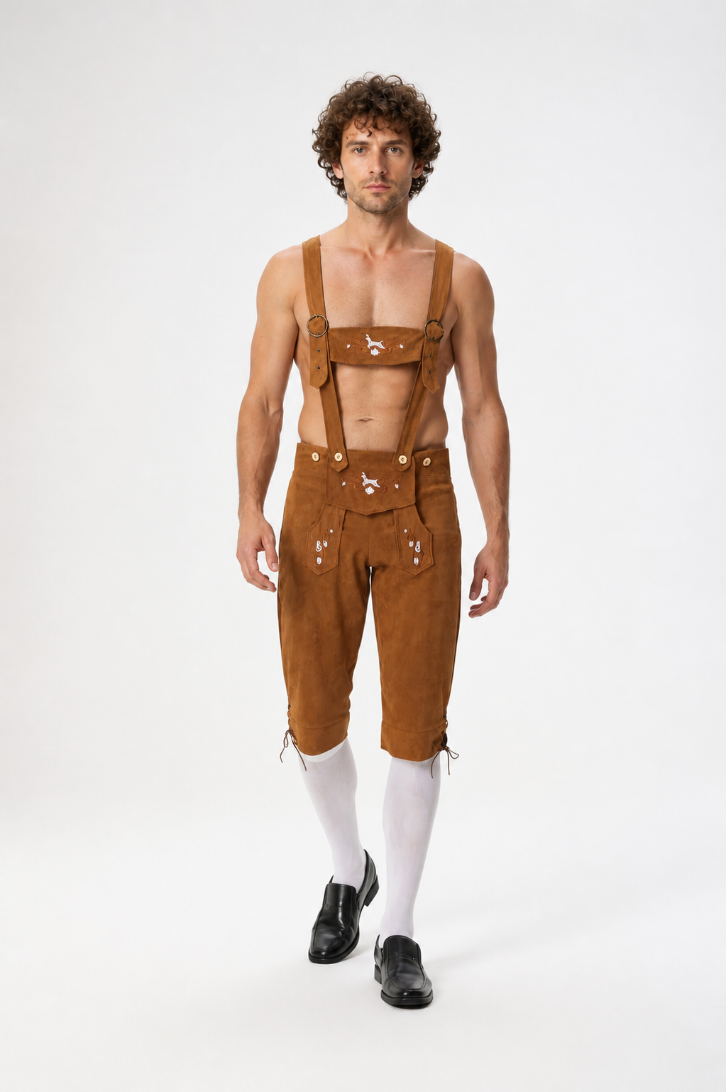 Suspender Shorts with White Embroidery for a Beer Festival product detail 2