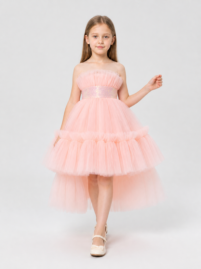 Princess Tulle Dress with Train for Birthday Celebrations