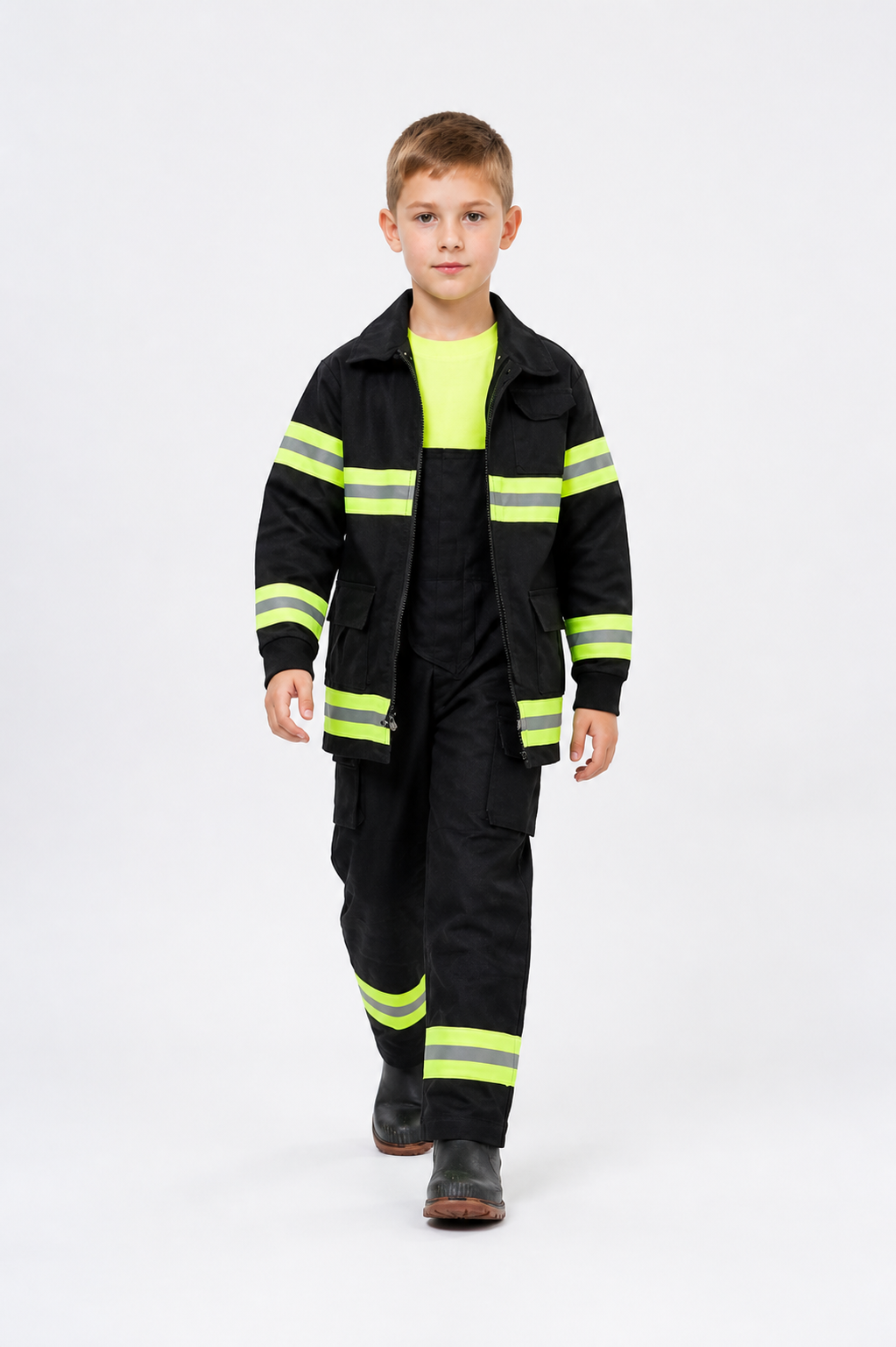 Children’s firefighter costume with reflective stripes