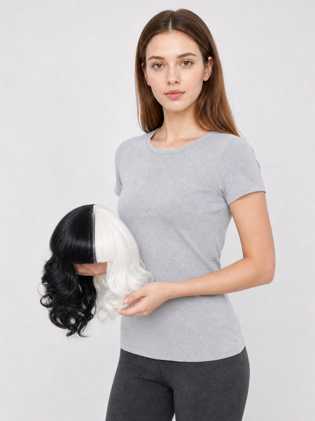 Long Two-Tone Black and White Cosplay Wig