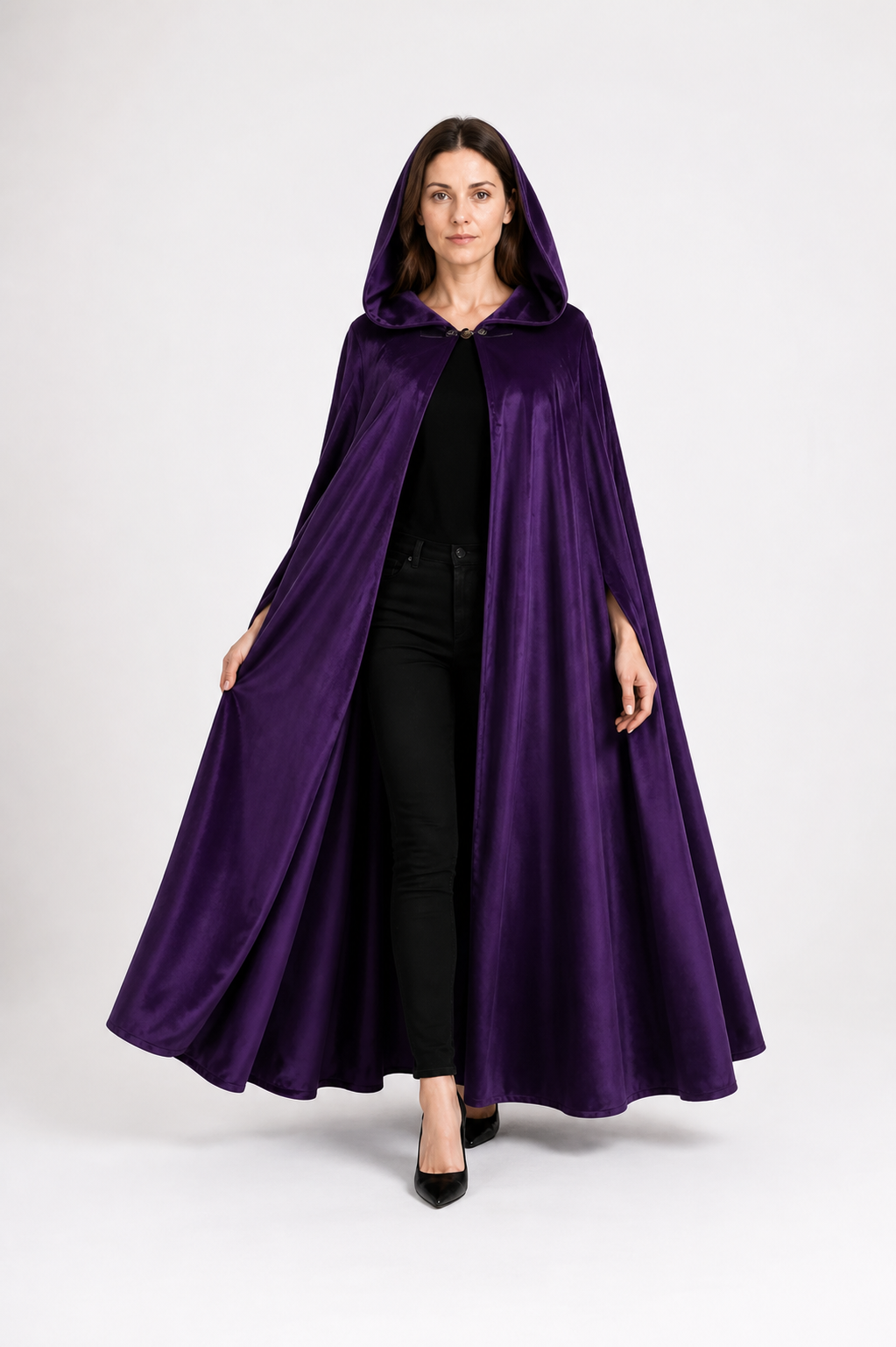 Adult Long Purple Hooded Cape