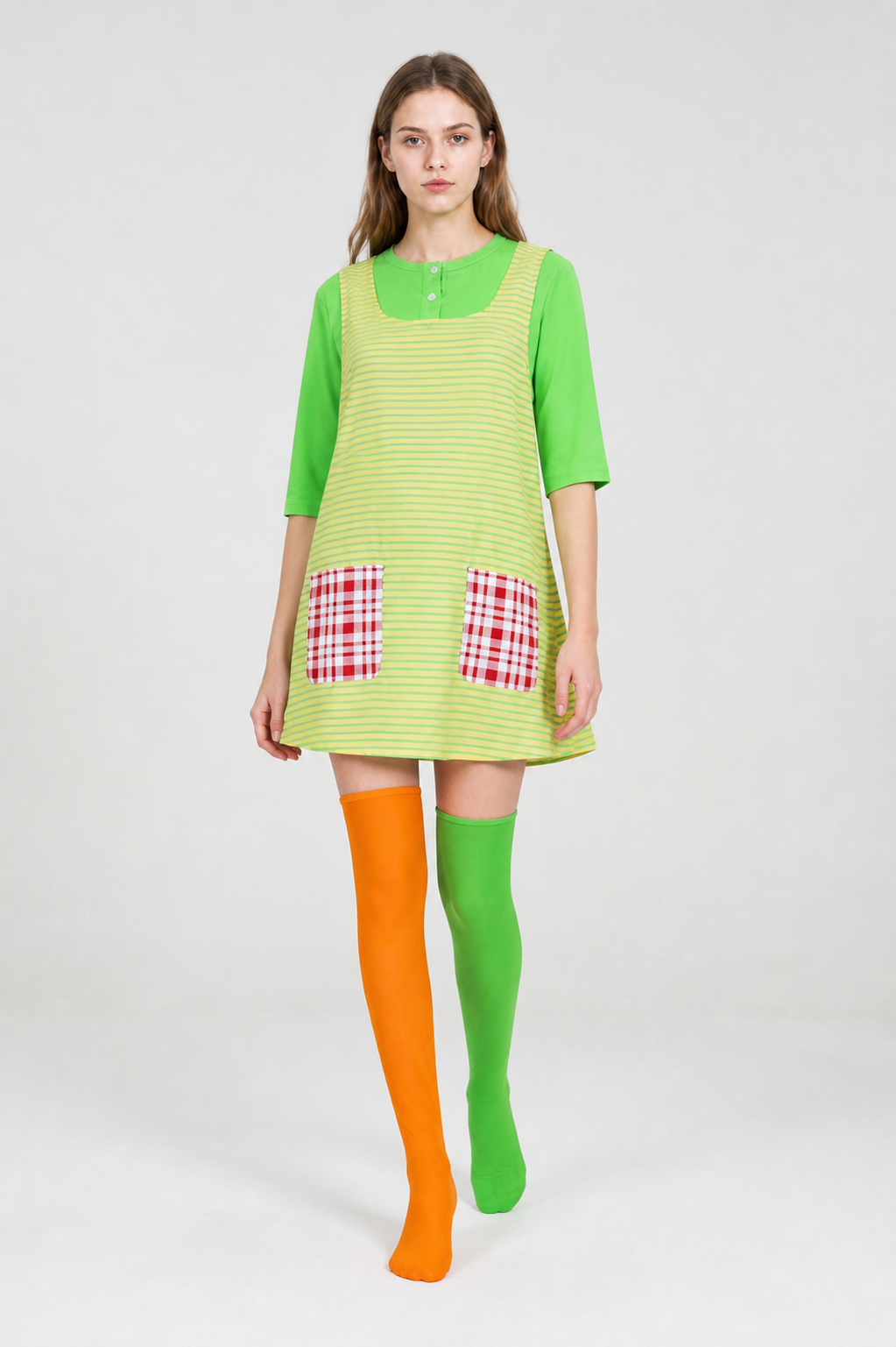 Pippi Longstocking Cosplay Costume, Apron Dress, Top, and Socks Costume Dresses detail 2