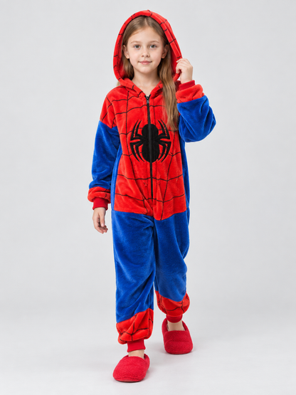 Kids Hooded Pajama Jumpsuit in Red and Blue