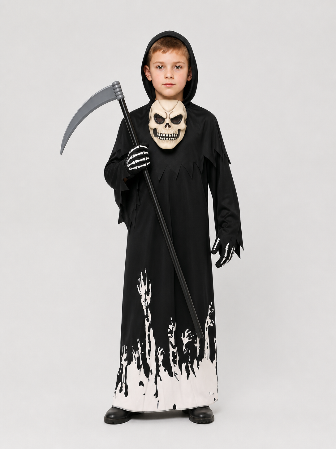 Gothic Grim Reaper Costume with Hood, Mask, and Scythe Costume Masks detail 2