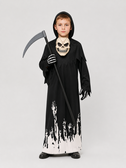Gothic Grim Reaper Costume with Hood, Mask, and Scythe Costume Masks detail 2